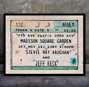 Stevie Ray Vaughan and Jeff Beck Vintage Concert Ticket original painting by Marco Sacchi Art