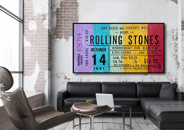 The Rolling Stones Vintage Concert Ticket, Original painting and